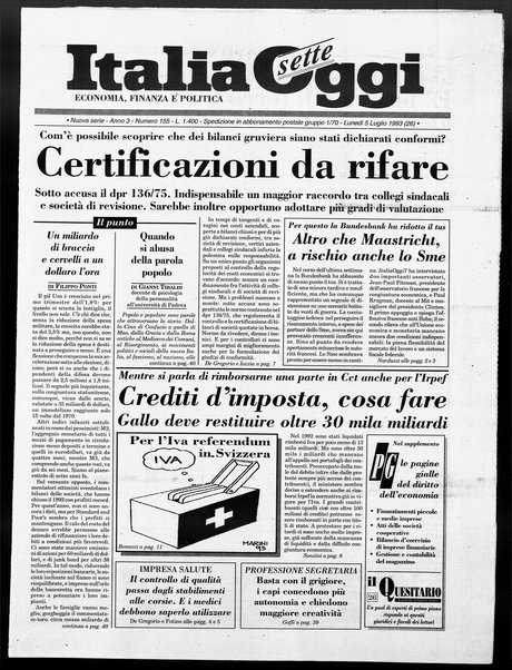 Italia oggi : quotidiano di economia finanza e politica